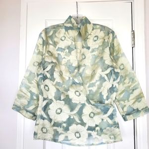 Connie Roberson evening wrap blouse - size small, green flower mesh